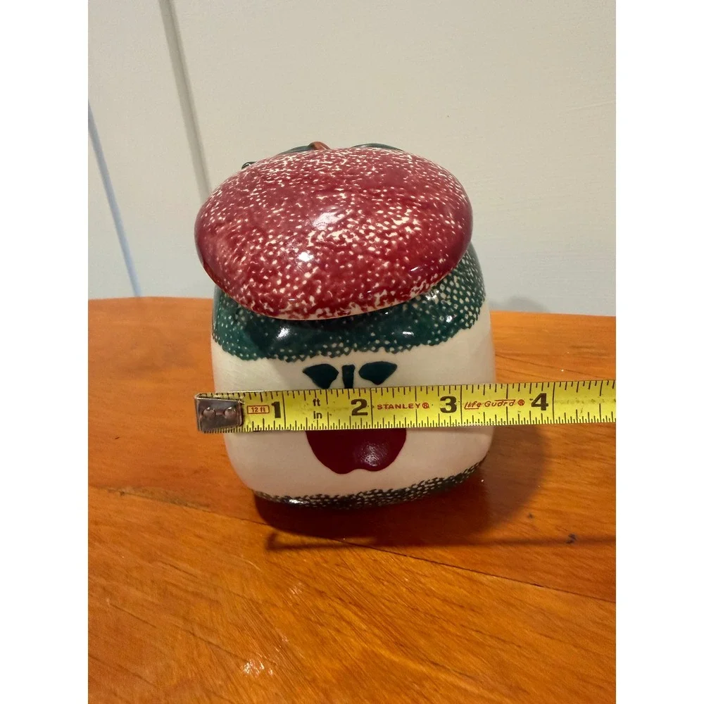 Vintage Hand Painted Ceramic Apple Canister Jar with Lid Red Green Farmhouse